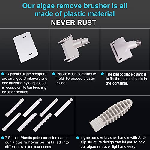saltwater aquarium cleaner fish tank scraper cleaning tools 17.7-48 Inch long for cleaning acrylic or glass saltwater marine tank NEVER RUST