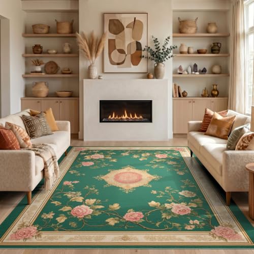 4'x6' Green Floral Medallion Prayer Design Washable Area Rug - color: Green/Pattern 13, size: 4' x 6' (Rectangular)