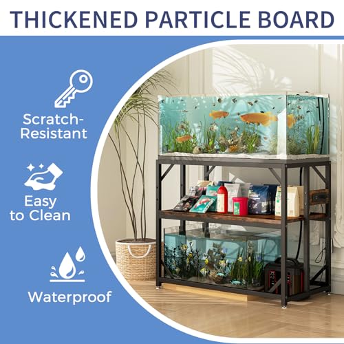 METYERRY 40 Gallon Fish Tank Stand with Power Outlet,Adjustable Shelf | 660 LBS Heavy Duty Metal Frame, Fits Fish Tanks Reptile Tanks and Turtle Tanks, Water Resistant Board, Home Aquarium Setup - color: Rustic Brown, size: 40 Gallon