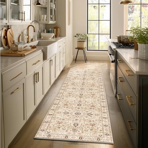 Machine Washable Hallway Runner Rug: 2'x6' Kitchen Rugs - color: Beige /Khaki/Multi, size: 2' x 6' (Rectangular)