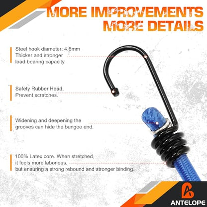 A ANTELOPE 8PK 36" Bungee Cords Premium Heavy Duty Rubber with Hooks (Blue) | Bungee Cords Heavy Duty Outdoor for Outdoor Tent, Luggage Rack, Camping, Cargo, RV, Bicycle, Transportation - style: 36" x 8pcs