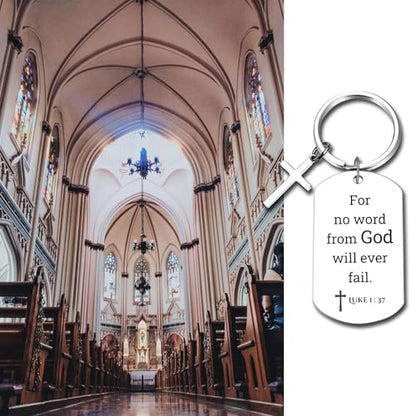 GiftYou Inspirational Scripture Metal Key Chains with Cross Pendant - Bible Verse Keychain Religious Gift for Christian - color: Luke 1:37
