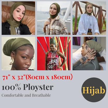 Harewom Muslim Hijab for Women Soft Stretch Headscarf Large Plain Turban Wrap Shawl Head Wrap for Everyday Wear - color: Army Green Hijab Headscarf
