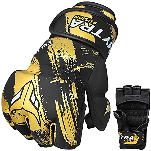 Mytra Fusion MMA Gloves – Grappling Pre-Curved Gloves Real Leather Sparring Gloves for Cage Fighting, Punching, Training, Kickboxing, Muay Thai and Martial Arts - size: X-Small