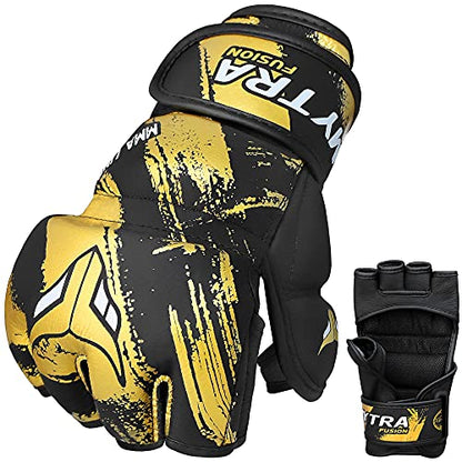 Mytra Fusion MMA Gloves – Grappling Pre-Curved Gloves Real Leather Sparring Gloves for Cage Fighting, Punching, Training, Kickboxing, Muay Thai and Martial Arts - size: Medium