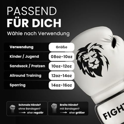 FIGHTR® Boxing Gloves - Maximum Protection & Stability | Boxing Gloves for Boxing, MMA, Muay Thai & Kickboxing | Sizes 8-16 oz - color: White / Black, size: 10 oz