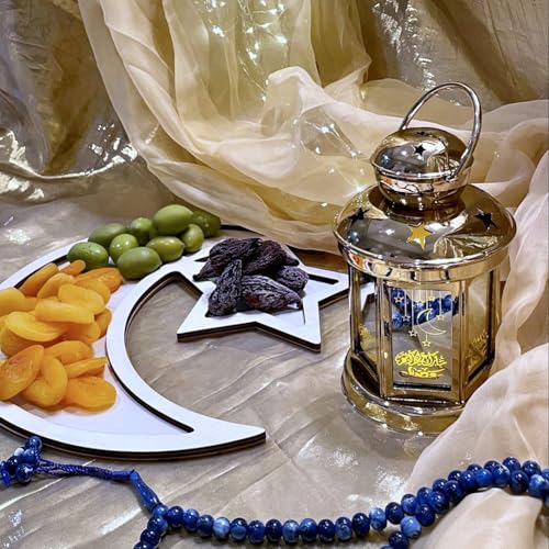 Eid Mubarak Tray, Wooden Star Moon Shaped Ramadan Tray, Decorative Serving Plate for Islamic Celebrations, Ramadan Serving Tray for Party