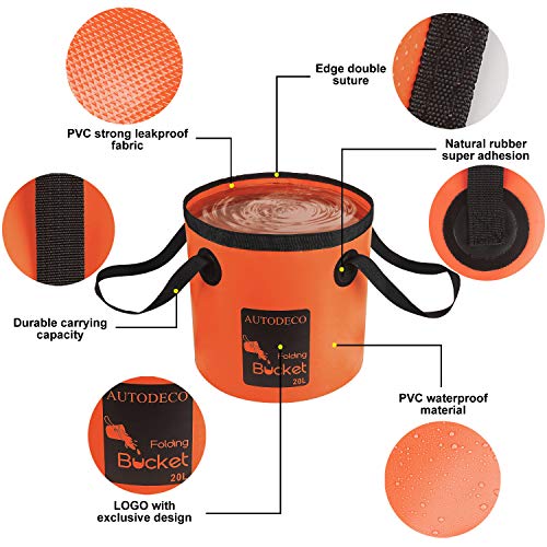 Collapsible Bucket 5 Gallon Container Folding Water Bucket Portable Wash Basin 20L - color: Orange