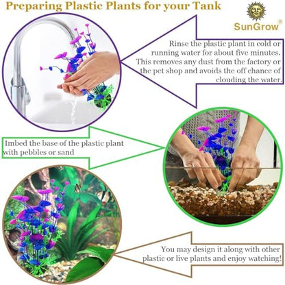 SunGrow Large 9 inch Artificial Plastic Plants - color: Purple Blue Mixed