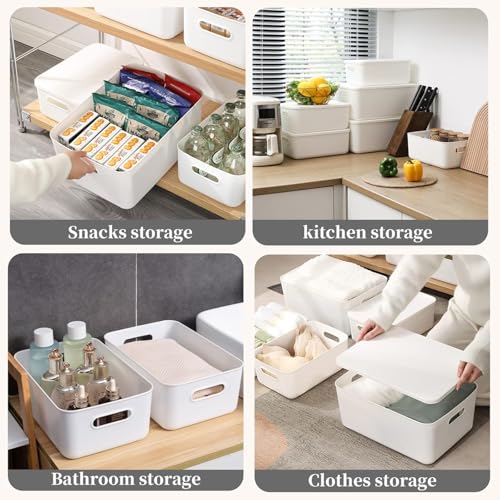 Set Of 6 Plastic Storage Bins,10×7×6 inch Versatile Kitchen Pantry Organization and Storage,for Plastic Storage Container Under Bed,Under Sink Bathroom Organizer (White, 6XS) - size: 6 XS