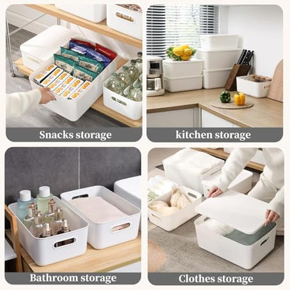 Set Of 6 Plastic Storage Bins,10×7×6 inch Versatile Kitchen Pantry Organization and Storage,for Plastic Storage Container Under Bed,Under Sink Bathroom Organizer (White, 6XS) - size: 6 XS