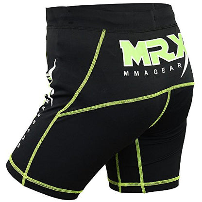 New Mrx MMA Compression Shorts with stabilize Cup Sports Short Martial Arts, Kick Boxing, Black-Green - size: Large