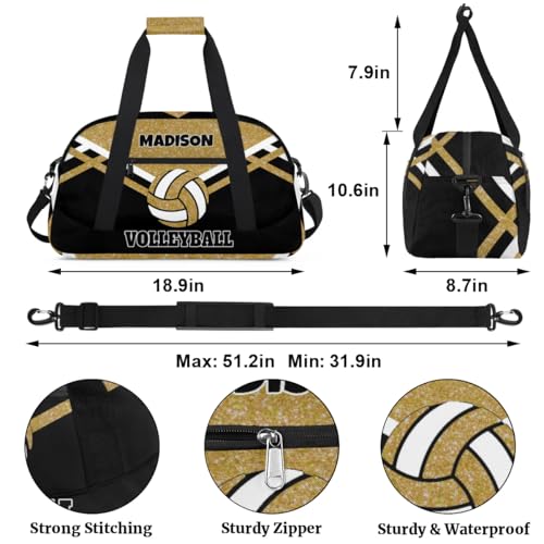 Custom Sport Volleyball Bag, Personalized Duffle Bag with Name Overnight Bag Toddler Gym Duffle Bag for Travel Weekend Sleepover Bag, Olive Yellow Glitters with Black - color: Olive Yellow