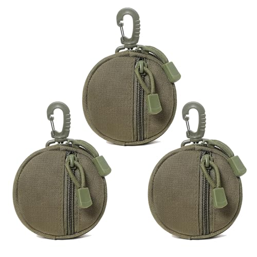 Small MOLLE Pouch with Carabiner Clip, Mini Coin Purse Keychain - color: Army Green 3 Pack