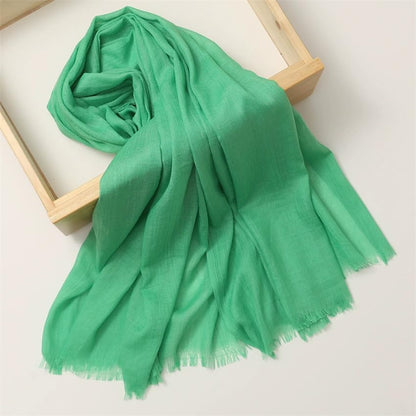 Solid color cotton and linen scarf, wrinkled all season versatile long sunscreen fashionable shawl - color: Emerald Green