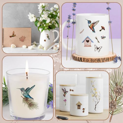 WANDIC 10 Sheets Rub On Transfer Stickers, Bees Birds Decals Fashionable Flower Waterproof Transfers for Furniture Table Water Bottle DIY Craft, 11.8 * 3.9in - color: Hummingbird