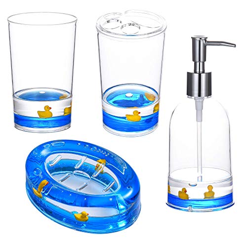 4 Piece Acrylic Liquid 3D Floating Motion Bathroom Vanity Accessory Set Duck - size: 4-piece, style: Duck