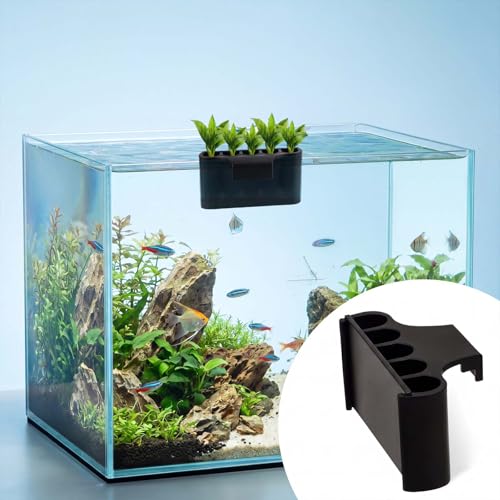 Hanging Aquarium Plant Holder, 5 Holes Plastic Aquatic Plant Cups, Fish Tank Plants Holder with Long Hook, Plants Basket for Aquarium Decoration on Top of Tank