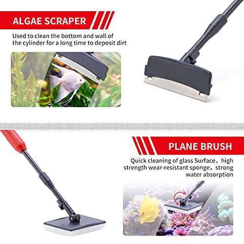 Deioxhy 6-in-1 Aquarium Fish Tank Cleaning Tools Kit Algae Clean Sets with Adjustable Long Handle Fish Tank Brush Cleaner - size: 1 Count (Pack of 1)