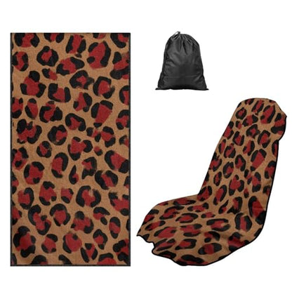 Cheetah Print Towel Car Seat Cover for Front Seats Multi-Purpose Sweat Towel with Storage Bag 60 x 33 Inch Car Seat Hoodie Towels Universal Fit Sedan Truck SUV Van - color: Brown and Red - Cheetah