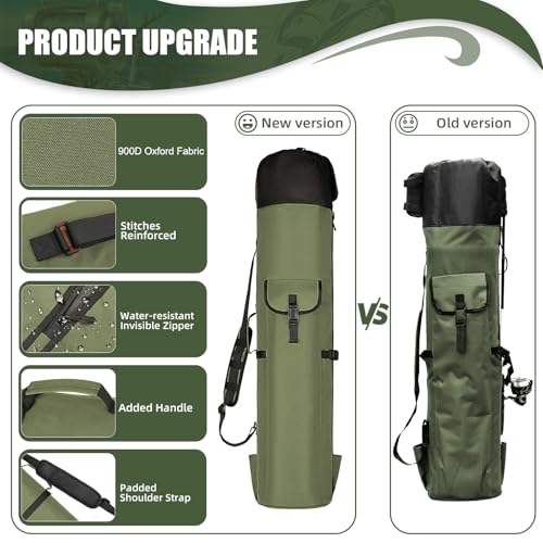 Fishing Rod Bag Fishing Rod Case, Durable Folding 900D Oxford Fabric Portable Large Capacity Waterproof, Fishing Gifts for Men Boys - color: Green