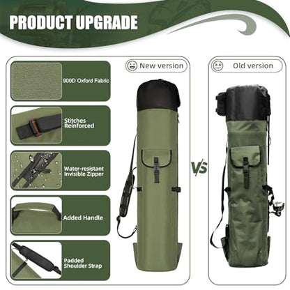 Fishing Rod Bag Fishing Rod Case, Durable Folding 900D Oxford Fabric Portable Large Capacity Waterproof, Fishing Gifts for Men Boys - color: Green