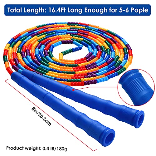 Double Dutch Jump Rope Long Jump Rope 16 FT 1 Pack/2 Pack, Adjustable Soft Beaded Diy Jump Rope for Kids Adult Long Enough for 5-6 Jumpers - color: Blue-2 Pack