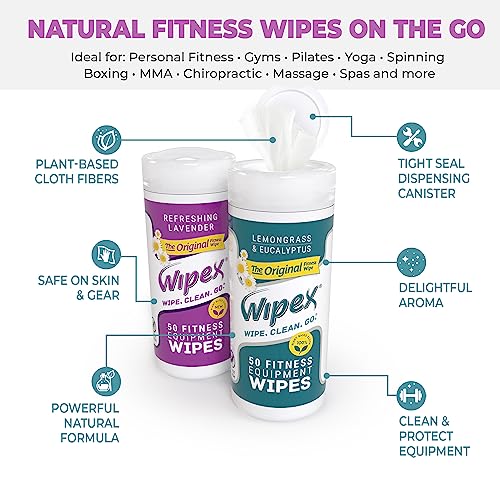 Wipex Original Fitness Equipment Wipes - EWG Verified Natural Plant Based Gym Wipes, Clean Surfaces at Home or Gym, Use as a Yoga Mat Cleaner, Lemongrass & Vinegar, 50 Count (Pack of 3) - size: 50 Count (Pack of 3)
