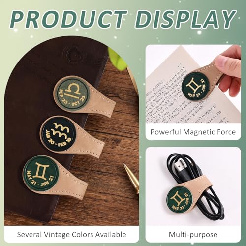 3 PCS Leather Magnetic Bookmark Clips, Zodiac PU Leather Bookmarks for Book Lovers, Full Set of Book Clip Accessories, Wind Direction Constellation - style: Air Signs Constellation