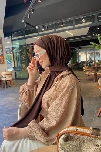Instant Hijab Scarf for Women – Soft, No-Iron, No-Pins, Ready-to-Wear Hijab – Stretchy & Lightweight Polyester Fabric - color: C8 Brown