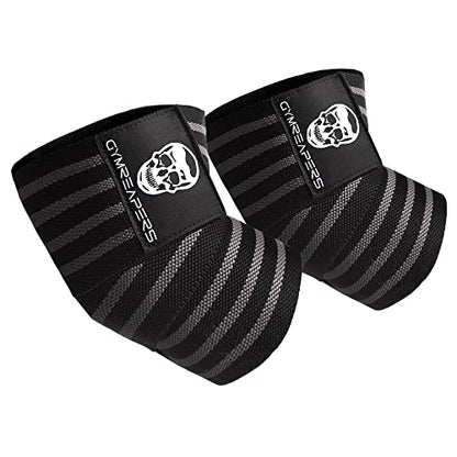 Gymreapers Weightlifting Elbow Wraps (1 Pair) - Flexible 40'' Elbow Compression Strap & Joint Support Brace - for Bench Press, Powerlifting, and Pressing - color: Gray