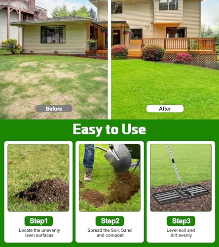 Lawn Leveling Rake 30x10, 6.2FT Heavy Duty Yard Leveler for Dirt & Soil | 30x10" Mn Steel Plate Levels Dirt, Soil & Sand, Stainless Adjustable Long Handle , Garden & Golf Course Leveling
