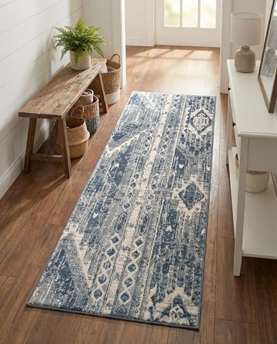Rugs.com Oregon Collection Rug – 6 Ft Runner Light Slate Blue Low-Pile Rug Perfect for Hallways, Entryways - color: Blue Grey 1, size: 2'2" x 6' (Runner)