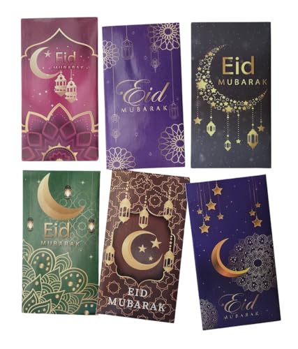 Pack 6 Islam Money Envelopes with 6 Styles AMN-456 Eid Mubarak Arabic Calligraphy Cash Holder for Kids Muslim Eidil Fitr Ramadan Gift (Color Set 3) - color: Color Set 3