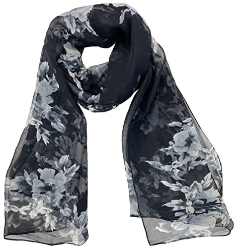 Xyueanlo Scarfs for Women Lightweight Scarves Fashion Print Floral Pattern Scarf Shawls - color: P-black