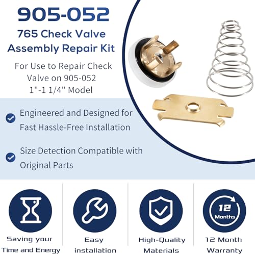905-052 765 Check Valve Assembly Repair Kit, 3 PCS Replacement Fit for 1" THRU 1-1/4" Model 765 Pressure Vacuum Breakers, Includes Spring, Retainer & Holder(White)