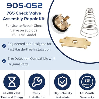 905-052 765 Check Valve Assembly Repair Kit, 3 PCS Replacement Fit for 1" THRU 1-1/4" Model 765 Pressure Vacuum Breakers, Includes Spring, Retainer & Holder(White)