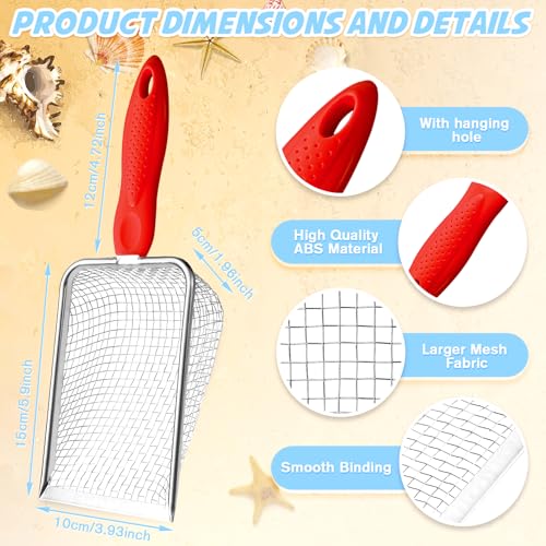 Beach Mesh Shovel,Sand Sifter Tool for Shell Collecting with Durable Mesh Net - Kids Sand Scoop for Picking Up Shells - Beach Toys (Red) - color: Red