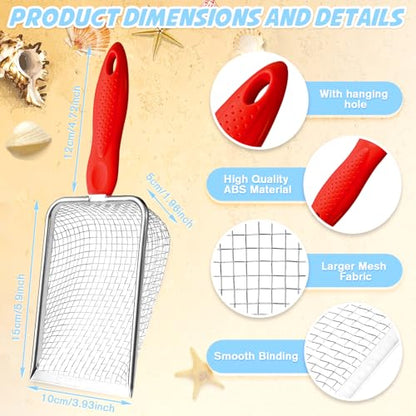 Beach Mesh Shovel,Sand Sifter Tool for Shell Collecting with Durable Mesh Net - Kids Sand Scoop for Picking Up Shells - Beach Toys (Red) - color: Red