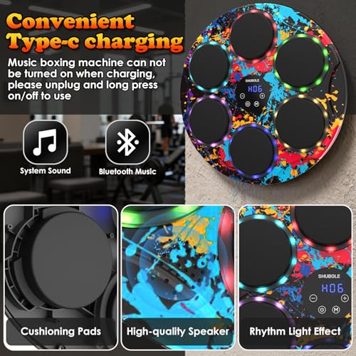 Music Boxing Machine with Gloves - Wall Mounted Punching Trainer for Adults & Kids, 9-Speed Punch Game, Wall Boxing Punching pad, 2025 Upgrade Gifts for Boys Age 6+ - style: Graffiti