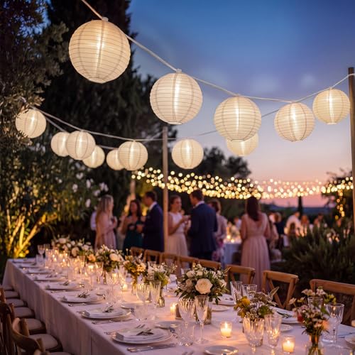 25 FT White Lantern String Lights, Chinese Lanterns with 10 LED G40 Light Bulbs, Plug-in Outdoor String Lights for Wedding Home Party Patio Garden Porch Backyard Cafe Decor - color: White Lantern
