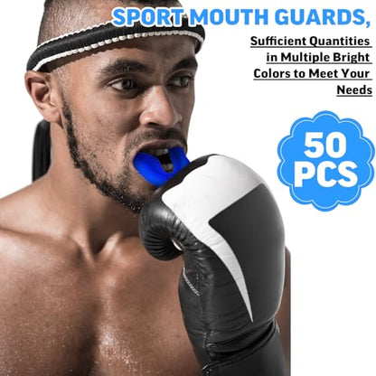 Frienda 50 Pcs Football Mouth Guards Bulk Youth Football Mouthpiece Sports Athletic Mouthguard Teeth Guard for Hockey Karate Basketball Boxing Lacrosse Rugby - color: Blue
