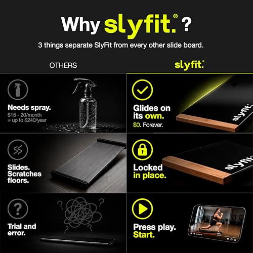 Slyfit Slide Board – Revolutionize Your Workouts: Slide Exercise at Home with Booties for Fitness, for Multi-Sport Training, Core Strength, Flexibility – Low-Impact Durable Home Gym Equipment for Balance and Agility