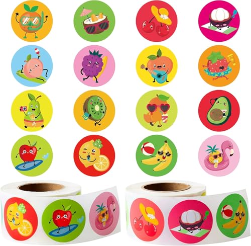 Colorful Fruit Sticker Roll, 1000Pcs Cute Round Shape Fruit 2 Rolls - style: Summer Fruit