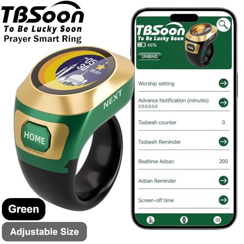Color Screen Tasbih Smart Ring,Tasbeeh Counters,Prayer Smart Ring,Replaceable Pictures,Electronic Rosary,Forgiveness ring,Large Battery,Large Screen Display,Eid al-Fitr Eid al-Adha Ramadan Gift - color: Green