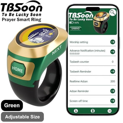 Color Screen Tasbih Smart Ring,Tasbeeh Counters,Prayer Smart Ring,Replaceable Pictures,Electronic Rosary,Forgiveness ring,Large Battery,Large Screen Display,Eid al-Fitr Eid al-Adha Ramadan Gift - color: Green