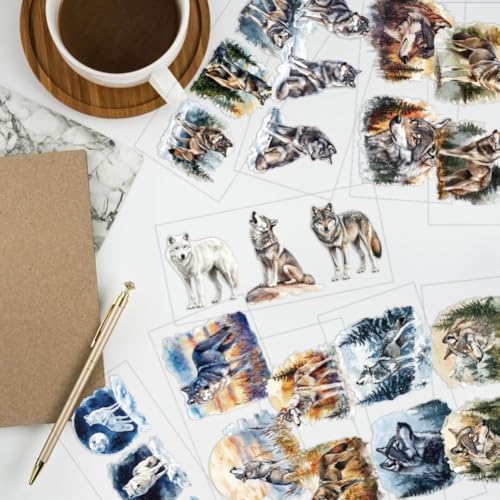 arricraft 10 Pcs Colorful Wolf Small Pattern Cup Printing UV Transfer Papers, 10 Styles Forests Lawns Snowy Mountains UV DTF Cup Wrap Stickers for 16 OZ Glass Cups Crafts 9.5x4.3inch - style: Colorful Wolf Theme