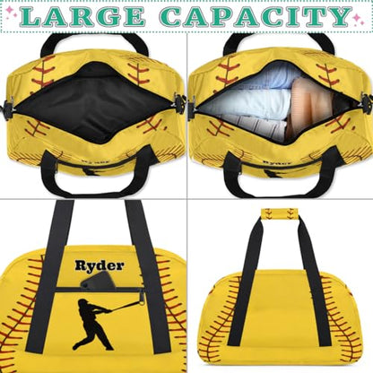 Personalized Sports Training Bag for Boys, Yellow Baseball | Personalized Named Practice Travel Overnight Training Bag - color: Color 27