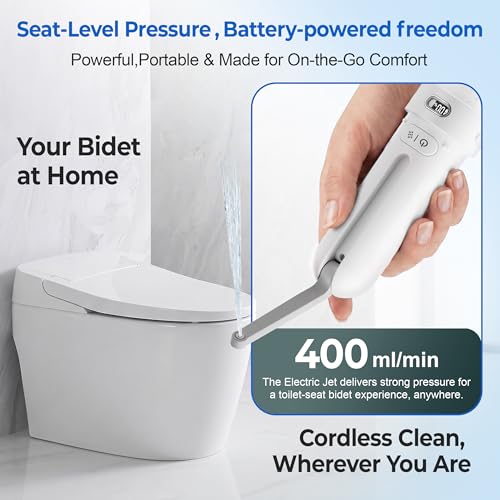 Electric Portable Bidet- Rechargeable Travel Bidet for Women, Postpartum, Hygiene | 3 Pressure Modes, 260 Uses/Charge, IPX7 Waterproof, Foldable & Compact, Standard Bottle Fit, USB-C Charging, White - color: White