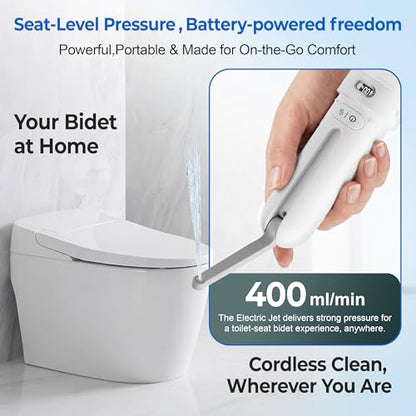 Electric Portable Bidet- Rechargeable Travel Bidet for Women, Postpartum, Hygiene | 3 Pressure Modes, 260 Uses/Charge, IPX7 Waterproof, Foldable & Compact, Standard Bottle Fit, USB-C Charging, White - color: White